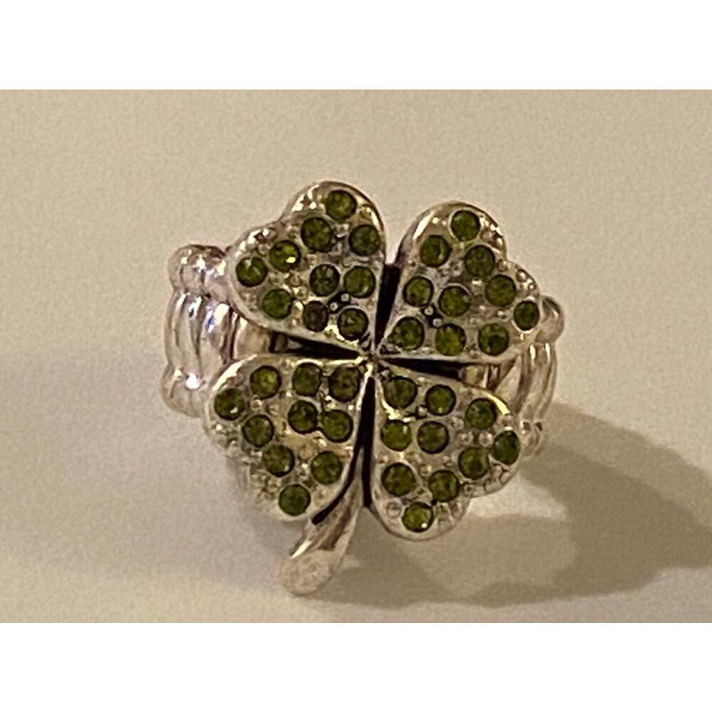 St Patrick's Day Shamrock Crystal Silver stretch Ring
